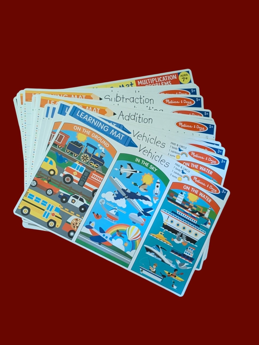Melissa & Doug Learning Mats Lot Of 17 - Blue, Green, Yellow, Red Vehicles Set